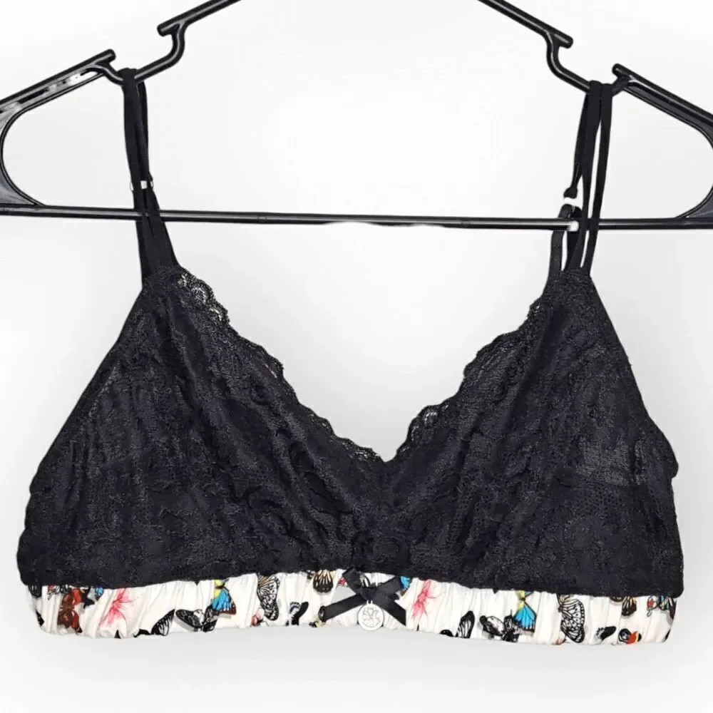 Christian Lacroix Caviar Black Lace Accent Wireless Bralette with Butterflies si